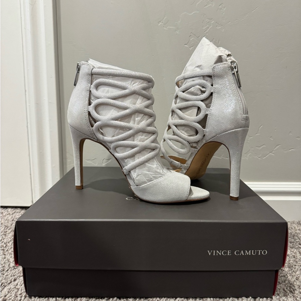 Vince Camuto Shimmery Silver Strappy Heels